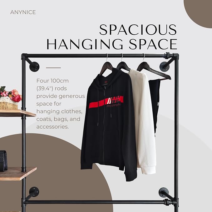 Industrial Pipe Clothing Rack, Wall Mounted Garment Hanging Rack - Image 4