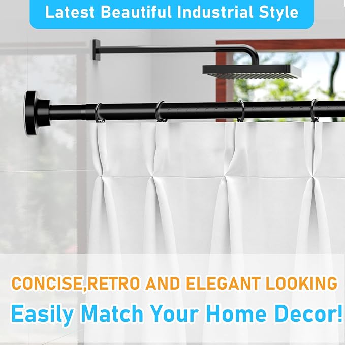MEXAU Black Tension Curtain Rod 40-148 Inch Long Tension Rod 1.26" Spring - Image 3