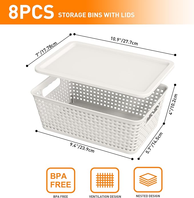 Plastic Storage Baskets With Lid, Storage Bins - Image 2