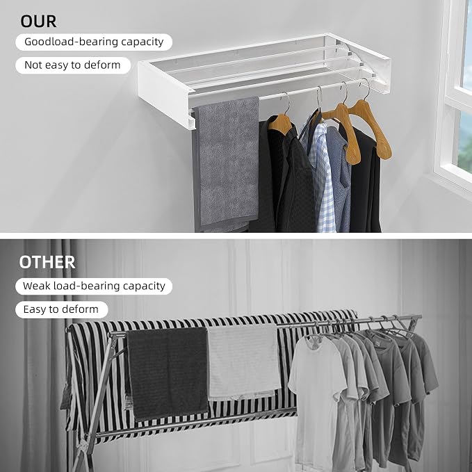Wall Mounted Drying Rack for Laundry 23.6'', Folding Drying Rack Clothing Wall - Image 4