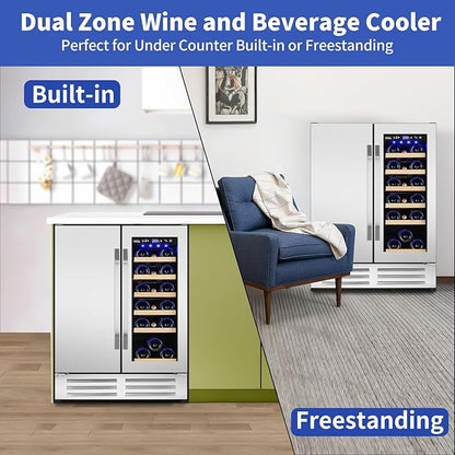 24 Inch Wine and Beverage Refrigerator, Dual Zone Wine Beverage Cooler - Image 3
