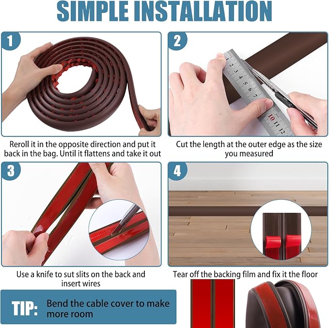 Floor Cord Covers for Wires 3.3FT Cable Hider Wire Cover Self Adhesive Cord - Image 5