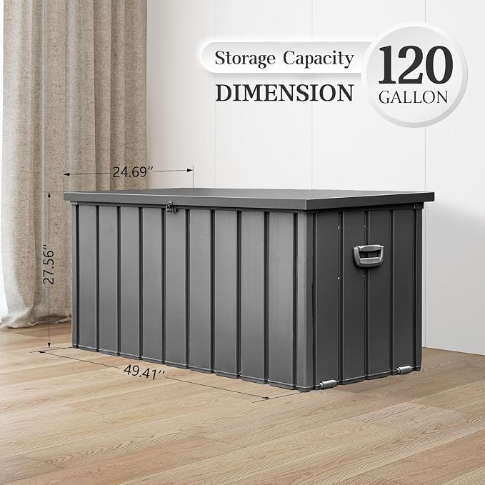 Domi 120 Gallon Deck Box, Metal Outdoor Storage Box - Image 2