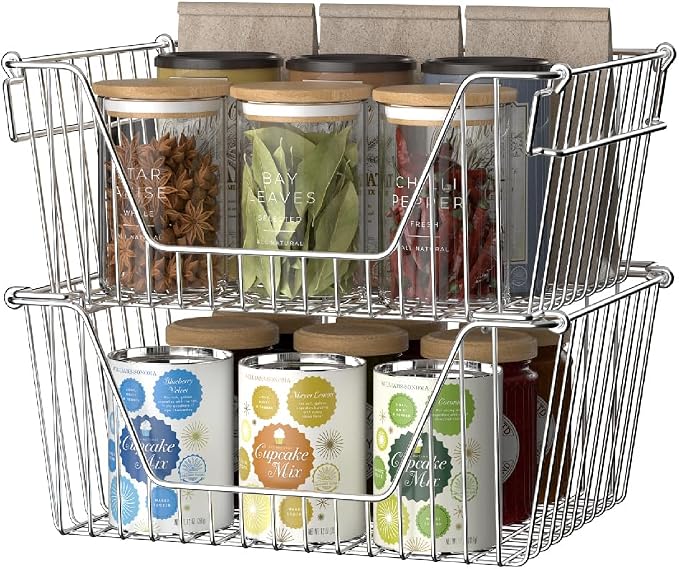 Slideep 14'' Large Stackable Storage Baskets Cabinet Organizer Sturdy Metal - Image 4