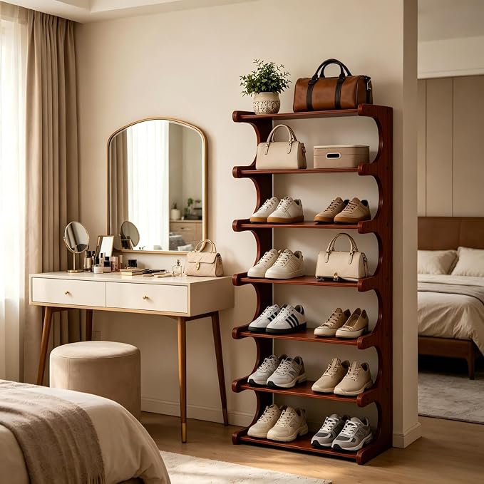 7-Tier 41" Tall Wooden Vertical Shoe Rack, E-Shaped Multi-Layer Solid Wood - Image 7