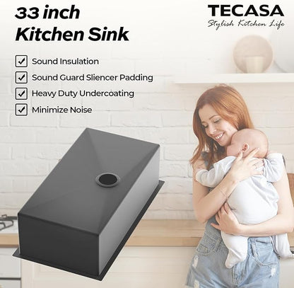 32 Inch Undermount Kitchen Sink, TECASA 18-gauge Stainless Steel Single Bowl - Image 3