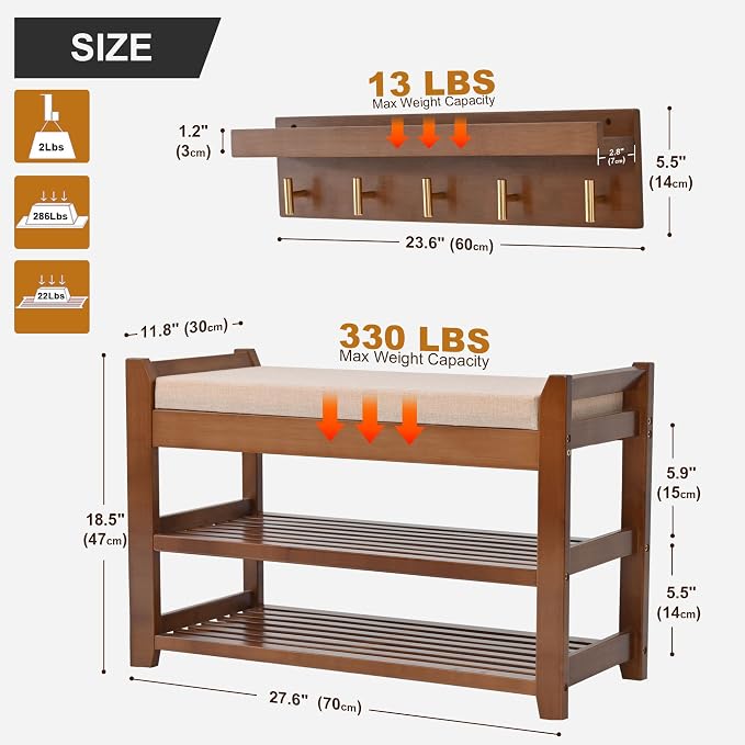 PETKABOO Shoe Rack for Front Door Entrance, 28” Entryway Bench - Image 3