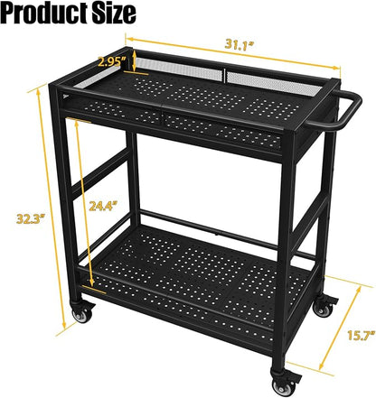 300LBS Heavy Duty Service Utility Cart on Wheels, Metal Rolling Utility Cart - Image 9