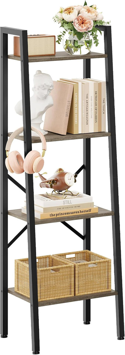 Hoctieon 4-Tier Industrial Ladder Bookshelf, Narrow Ladder Shelf, Tall Standing by Hoctieon