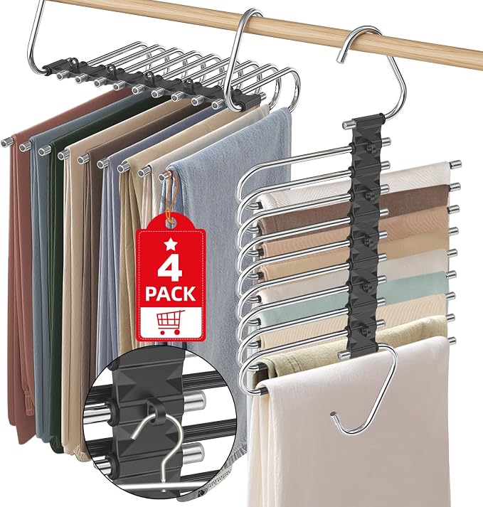 Upgrade 9 Layers Pant Hangers Space Saving, Non Slip Stainless Steel by Besslly