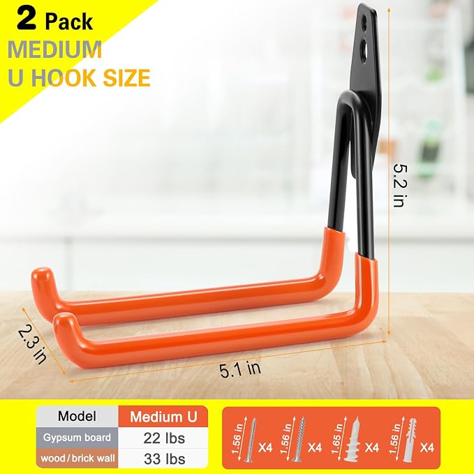 2 Pack Garage Hooks Heavy Duty Storage Organizer Wall Mount Power and Garden - Image 3