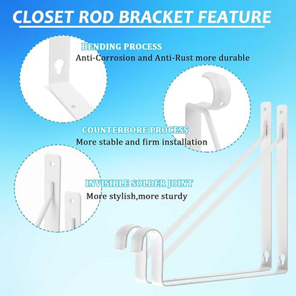 8 Pack Heavy Duty Closet Shelf Rod Brackets 11x11in, Wall Mount Closet Pole - Image 3
