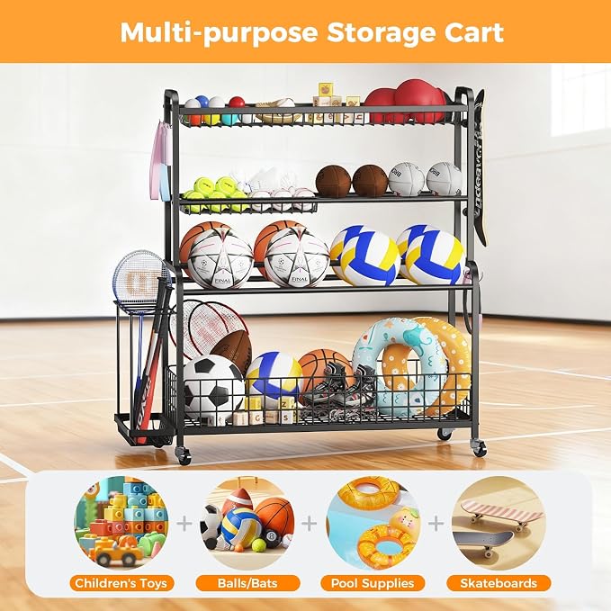 VOPEAK Oversized Sports Equipment Organizer, 4 Layers Rolling Ball Storage Rack - Image 3