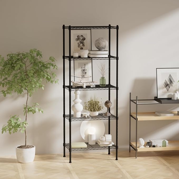 5 Tier Shelving Unit, 176 LBS Per Shelf Height Adjustable Narrow Storage Shelves - Image 7