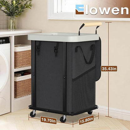 40 Gal Laundry Hamper with Lid, Leather Patchwork Laundry Baskets with Wheels - Image 6