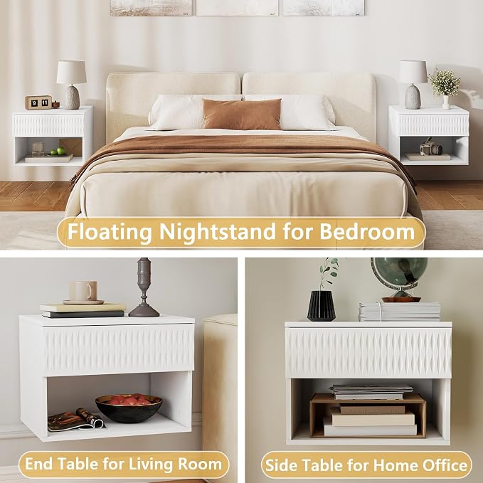 Vibe & Dine Floating Nightstand Set of 2, Wall Mounted Night Stand - Image 6