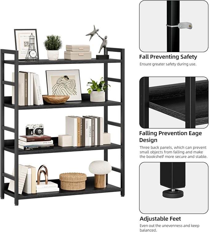 NUMENN Wide Bookshelf, 4 Tier Freestanding Shelving Unit, Falling Prevention - Image 6