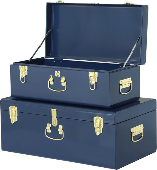 Vixdonos Decorative Large Metal Box Storage Trunk Chest Set of 2 College Dorm by Vixdonos
