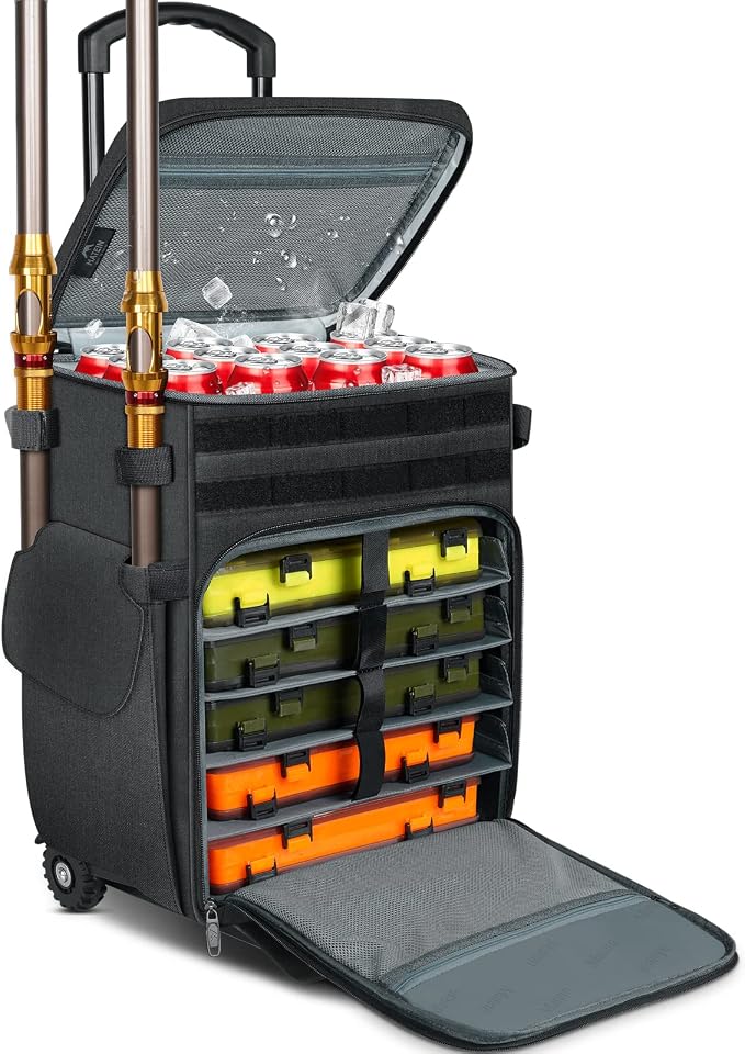 MATEIN Rolling Tackle Box with Cooler, Large Fishing Bag with Wheels by MATEIN