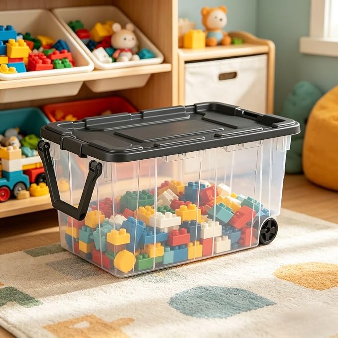 160 Quart Wheeled Stacker, Extra Large Durable Clear Bin, Latch Lid and Pull - Image 4