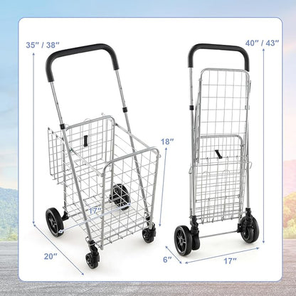 Goplus Folding Shopping Utility Cart, Double Basket and 360° Swivel Wheels - Image 7