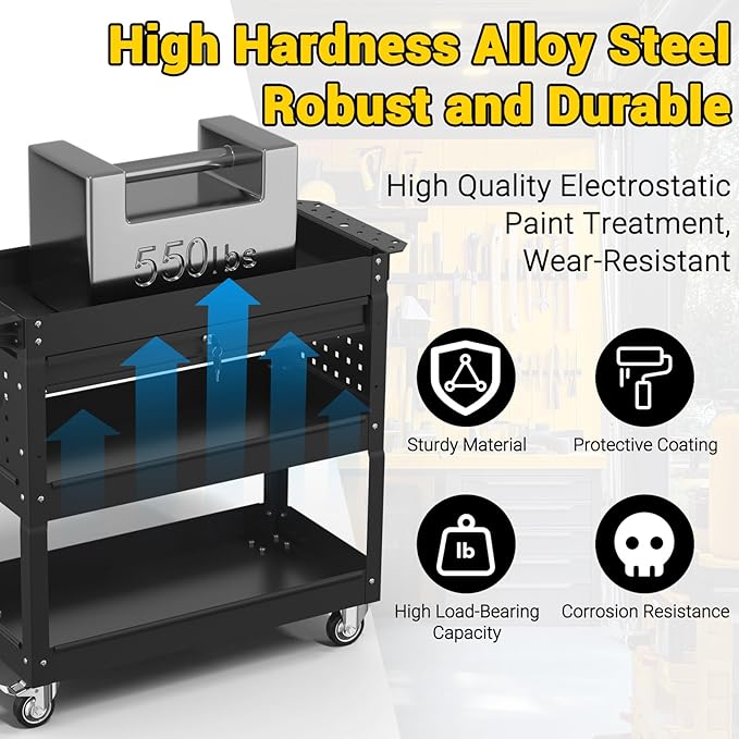 3 Tier Rolling Tool Cart on Wheels, 550 LBS Tool Cart - Image 4