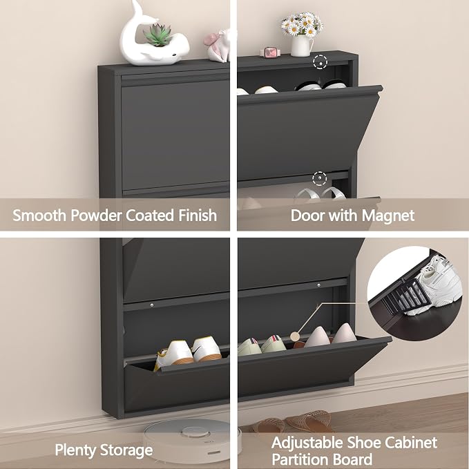 GREATMEET Shoe Cabinet with 3 Flip Drawers, Metal Entrance Shoe Cabinet Storage - Image 4
