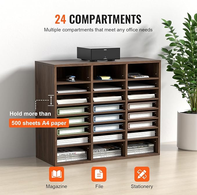 VEVOR 24-Compartment Office Mailbox, Adjustable Shelves, Wood Literature Sorter - Image 5