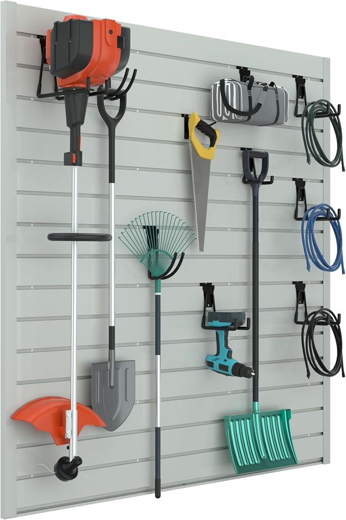 RELIANCER PVC Slat Wall Panels, 4ft by 4ft Garage Wall Organizer Storage System by RELIANCER