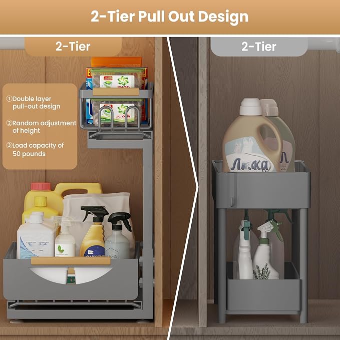2 Pack 2 Tier Under Sink Organizer and Storage - Image 3