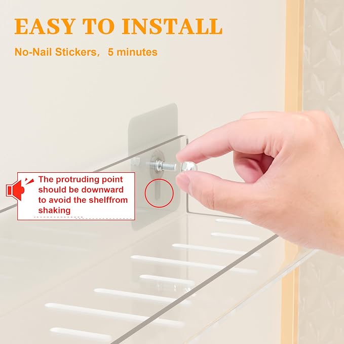 LAZYROSY 4 Pack Floating Shelves – Clear Acrylic/PET Wall-Mounted No Drill - Image 6