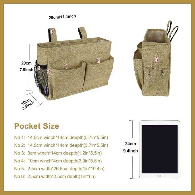 Surblue Bedside Caddy Hanging Bed Organizer Storage Bag Pocket - Image 2