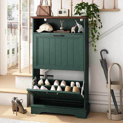 Shoe Storage Cabinet with 2 Flip Drawers, Narrow Slim Shoe Organizer by WINWY