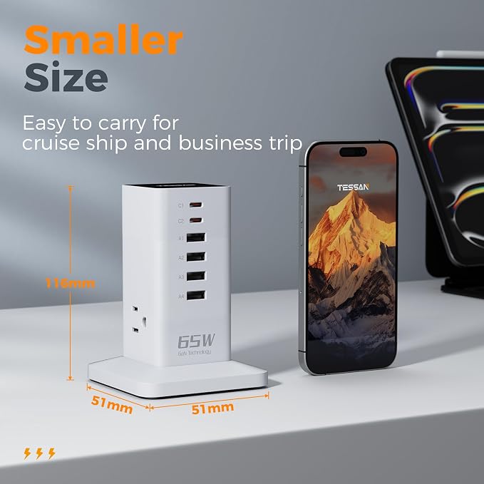 USB Charging Station for Multiple Devices PD 65W, TESSAN 9-in-1 USB C Charger - Image 7