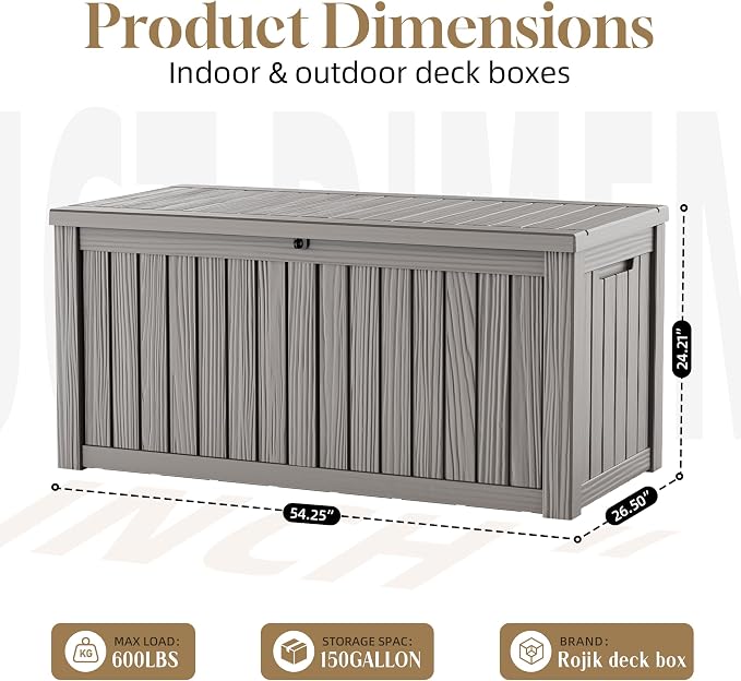 ROJIK 150 Gallon Outdoor Storage Box Waterproof, Weatherproof Deck Boxes - Image 3