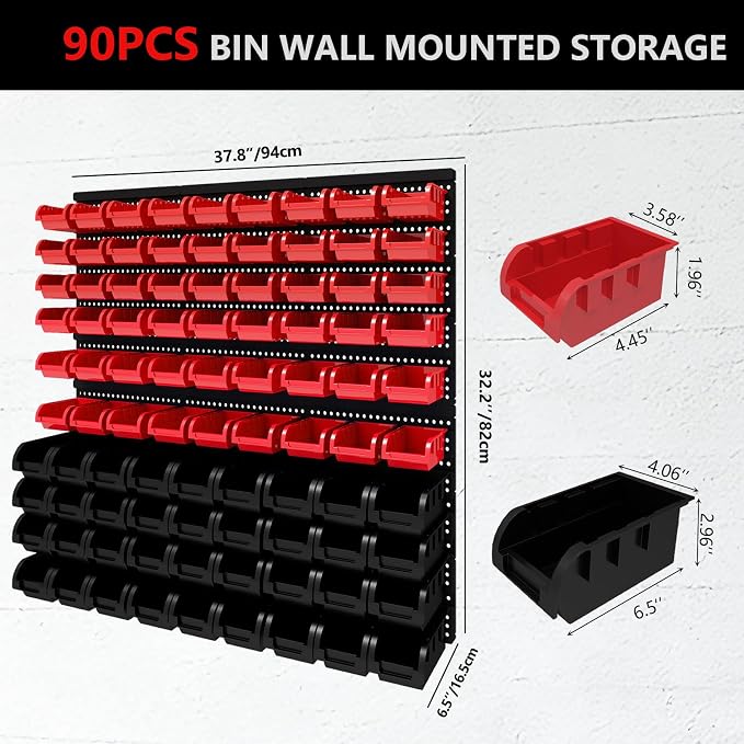 90Pcs Plastic Wall Mounted Storage Bins Parts Rack Nuts And Bolt Bins Organizer - Image 2