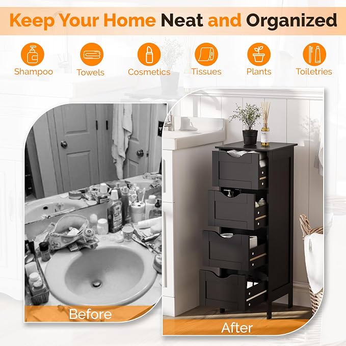 VINGLI Black Bathroom Storage Cabinet - Image 8