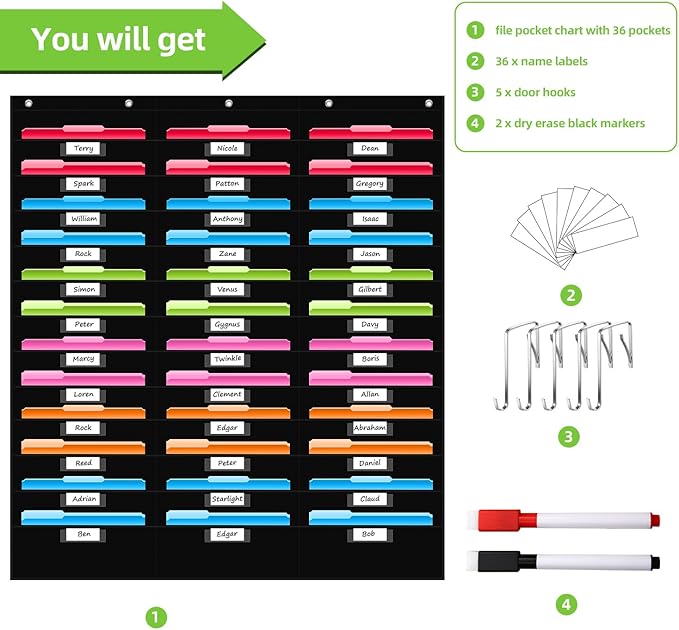 REGELETO 36 Pockets File Storage Pocket Chart - Image 4