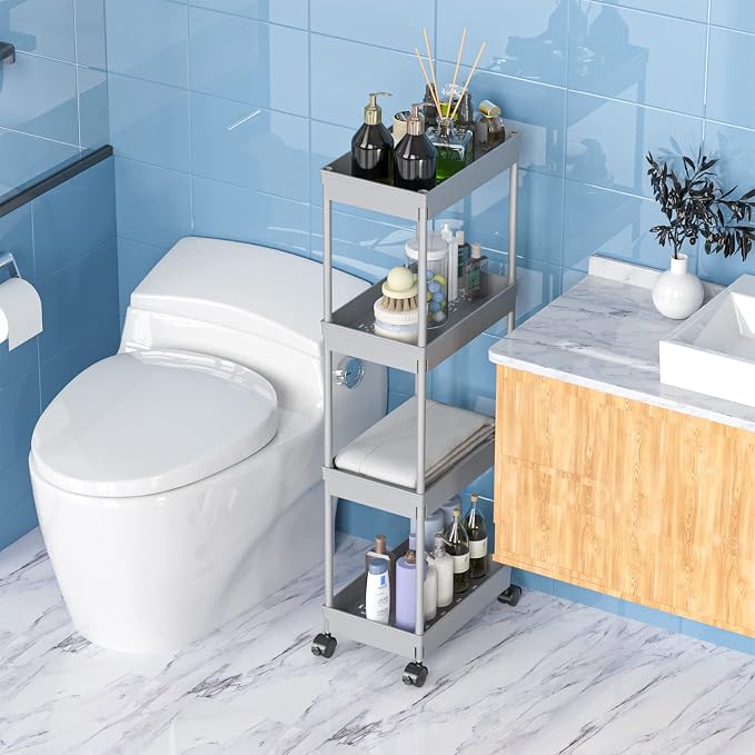 Sooyee 4 Tier Wide Storage Cart Mobile Shelving Unit Organizer Slide Out - Image 5
