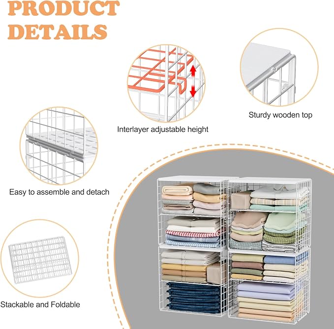 Huxitocan 4-Tier Stackable Closet Organizers and Storage Shelves, Closet - Image 3