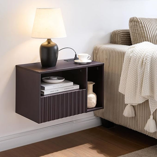 Modern Espresso Fluted Floating Nightstand by BuildHom
