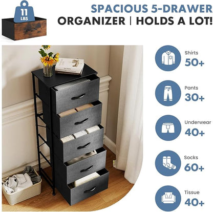 DUMOS Nightstand with 5 Drawers Bedside Table with Removable Fabric Bins Sturdy - Image 4