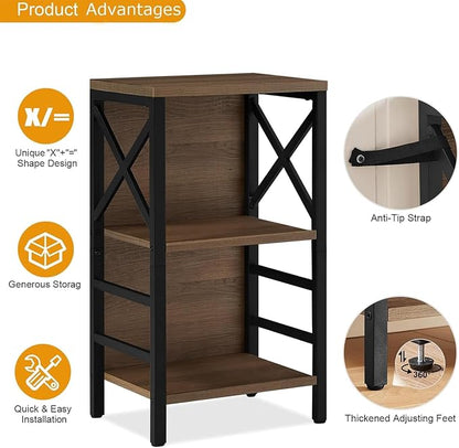 Small Bookshelf, 3 Tier Industrial Bookcase - Image 8