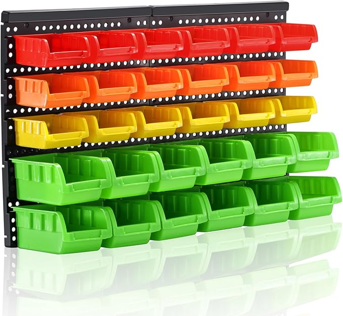 MULSAME Wall Mounted Storage Bins Parts Rack 4 Colors Bin Organizer Garage by MULSAME