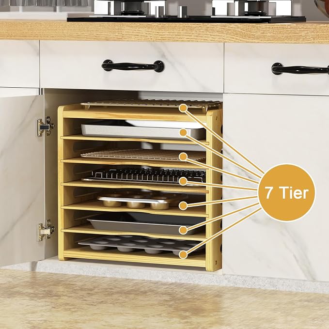 7 Tier Wooden Cabinet Tray Dividers, Kitchen Cabinet Tray Divider - Image 5