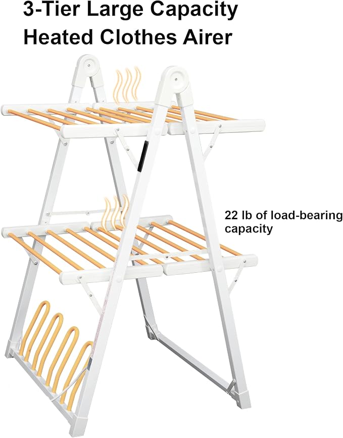 Electric Heated Clothes Drying Rack, Foldable Heated Garment Dryer - Image 3