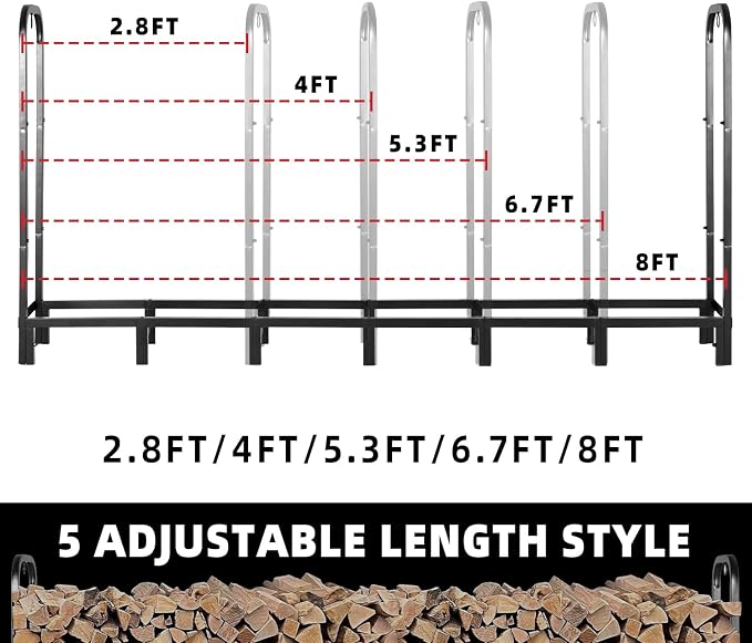 4FT Firewood Rack Outdoor with Cover, Heavy Duty Adjustable Firewood log - Image 3