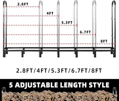 8FT Firewood Rack Outdoor, Heavy Duty Adjustable Firewood log Storage & Holder - Image 2