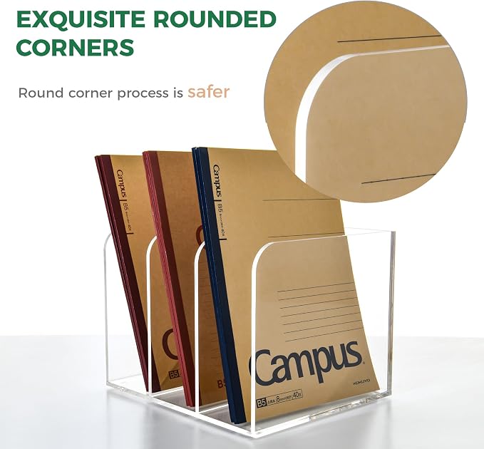 3 Vertical Compartments Clear Acrylic Magazine & File Holder – Multipurpose - Image 5