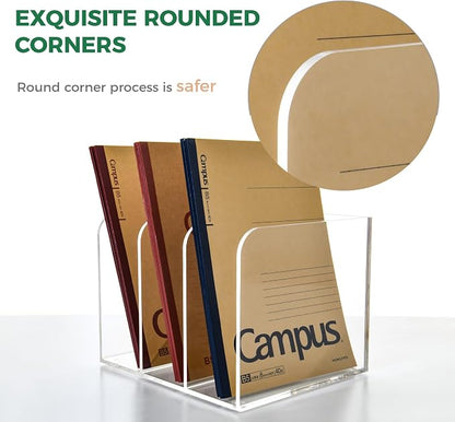3 Vertical Compartments Clear Acrylic Magazine & File Holder – Multipurpose - Image 5